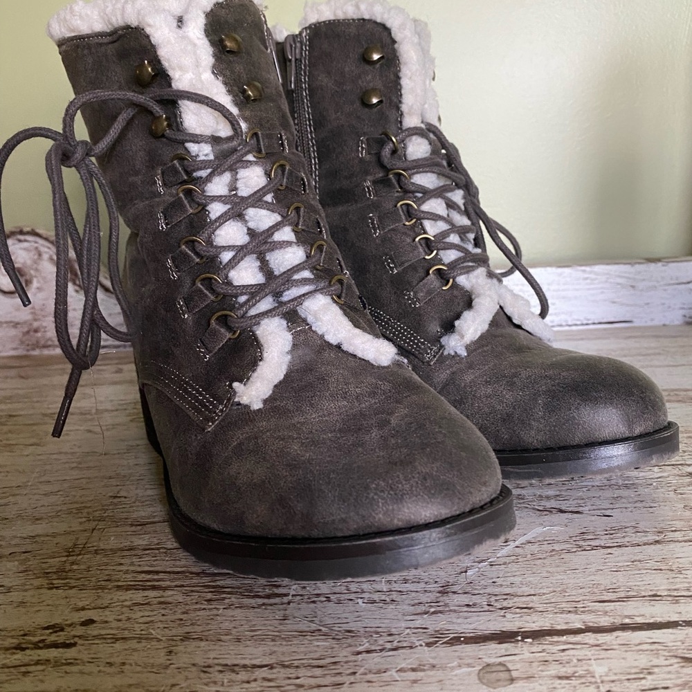 MIA Charcoal Lace-Up Combat Boots